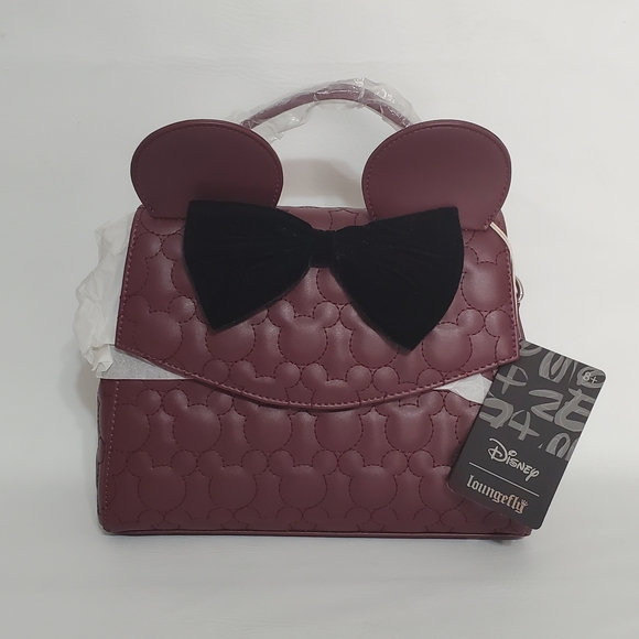 Loungefly Handbags - NWT Loungefly Maroon Quilted Minnie Ears Women's Bag Purse